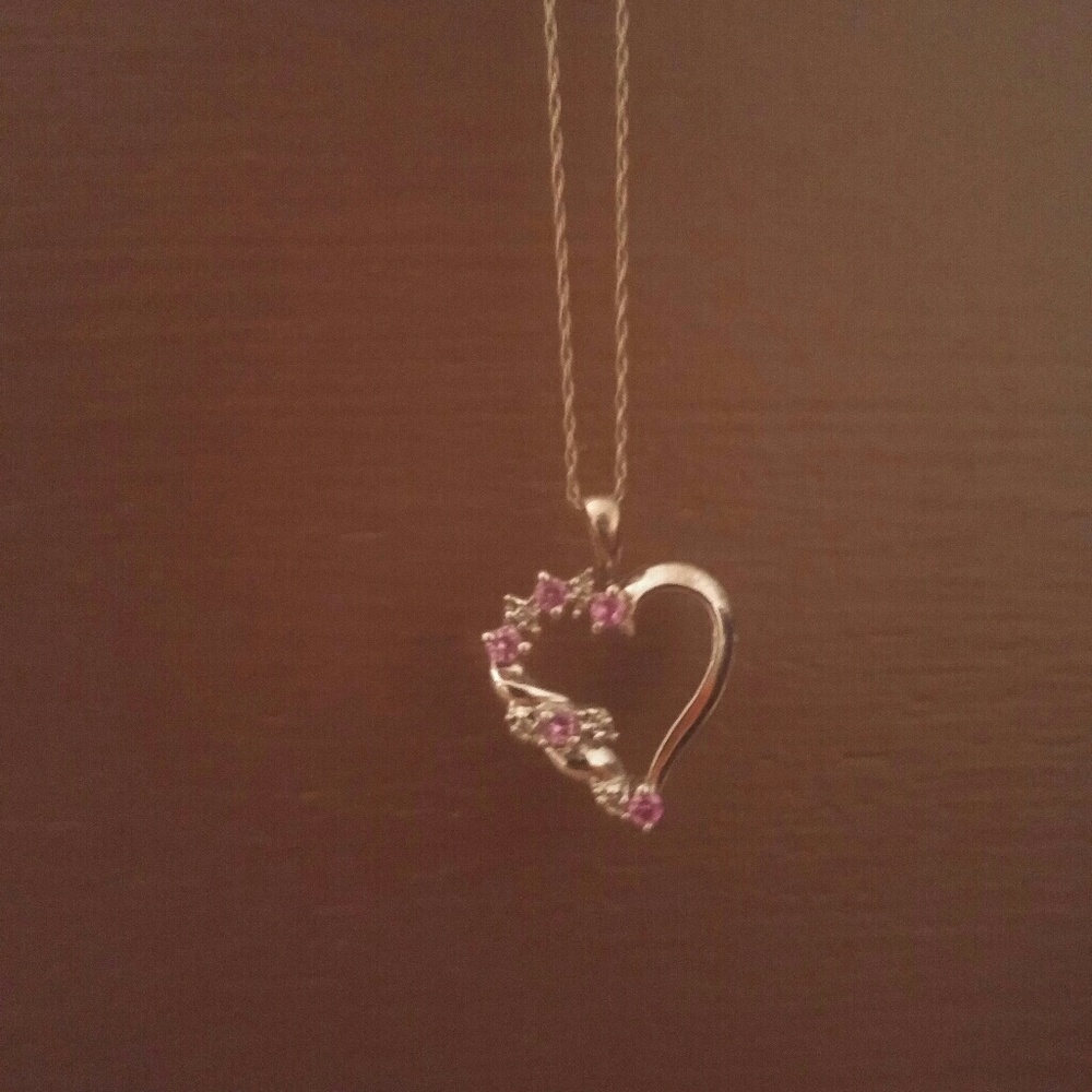 Pink and Silver Diamond Heart Necklace